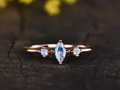 Marquise Moonstone Engagement Ring rose gold three stone moonstone ring
