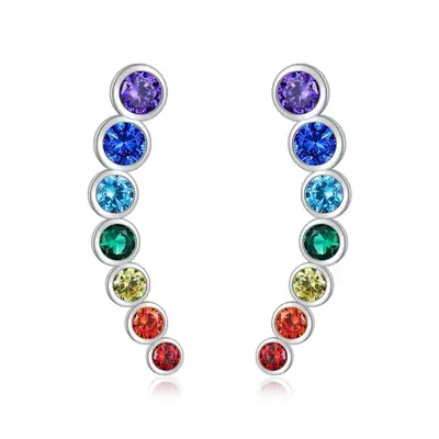 Sterling Silver Round Chakras Climber Earrings