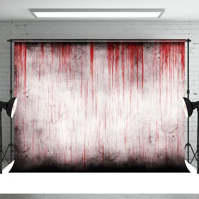 Red White Walls Scary Halloween Party Backdrop - Aperturee