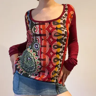 Desigual Long Sleeve Top - Medium Red Viscose Blend