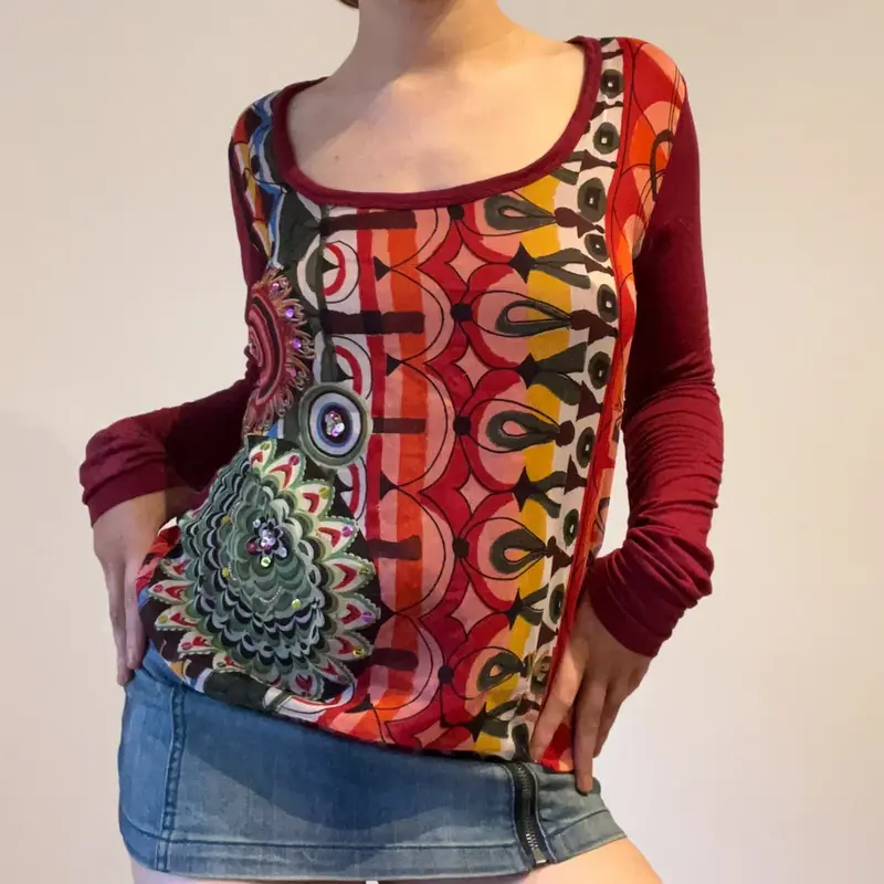 Desigual Long Sleeve Top - Medium Red Viscose Blend