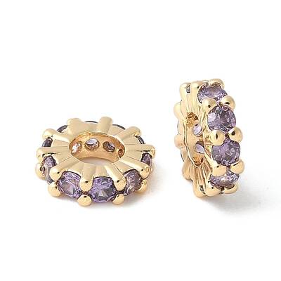 Brass Micro Pave Cubic Zirconia Beads