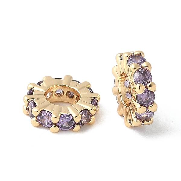Brass Micro Pave Cubic Zirconia Beads