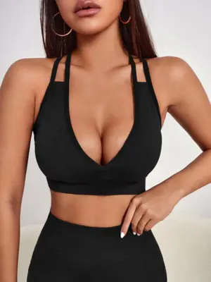 Women's Plain Criss Cross Backless Sports Bra, Solid Comfy Underwear, Push Up Fitness Bra Yoga Bra Sport Underwear Running Gy...