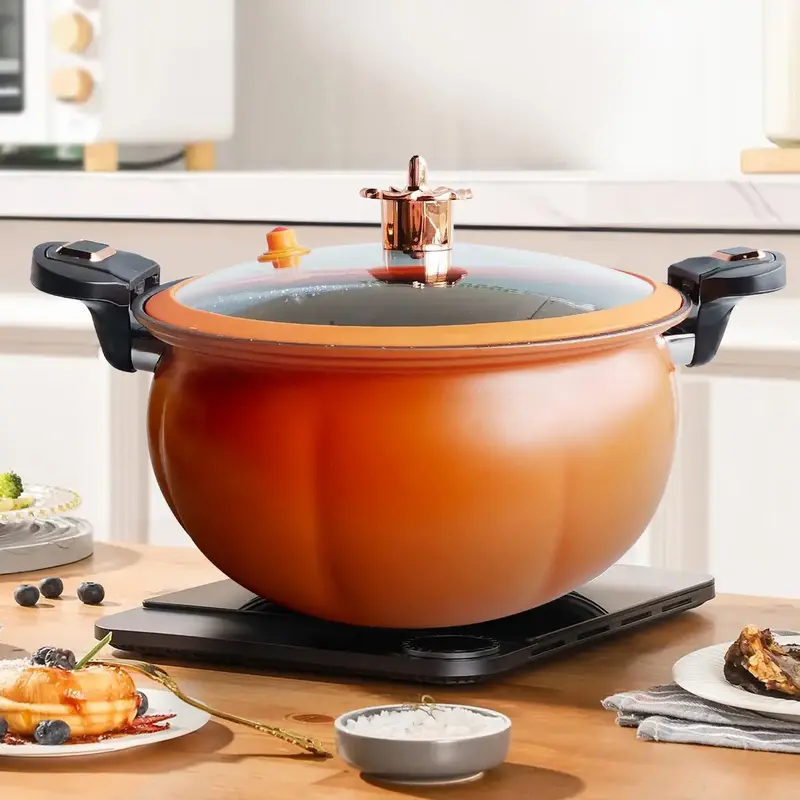 Pumpkin Shaped Cocking Pot As Valentine's Day Gifts, Non-stick Micro Pressure Cooker, Large Capacity Cooking Soup Pot with Ha...