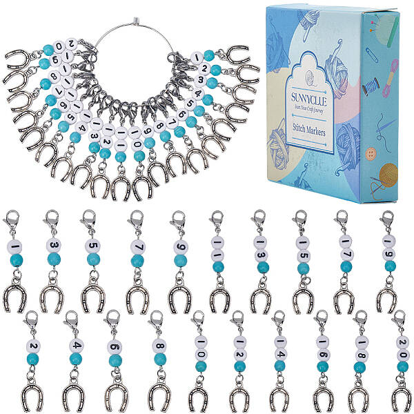 20Pcs Synthetic Turquoise Locking Pendant Stitch Markers