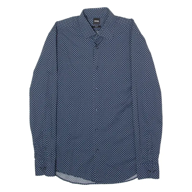 BOSS Hank Slim Fit Stretch Mens Shirt Blue Long Sleeve M