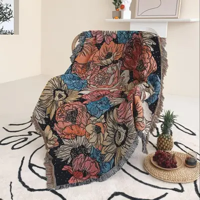 Stylish Floral Print Tassel Decor Blanket (1 Piece), Soft Throw Blanket, Air-conditioned Room Blanket, Warm Nap Blanket For H...
