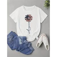 Women'S Fashion American Flag Printed T-shirt - Comfortable, Casual Short Sleeve Round Neck T-shirt, Suitable for Daily Wear ...