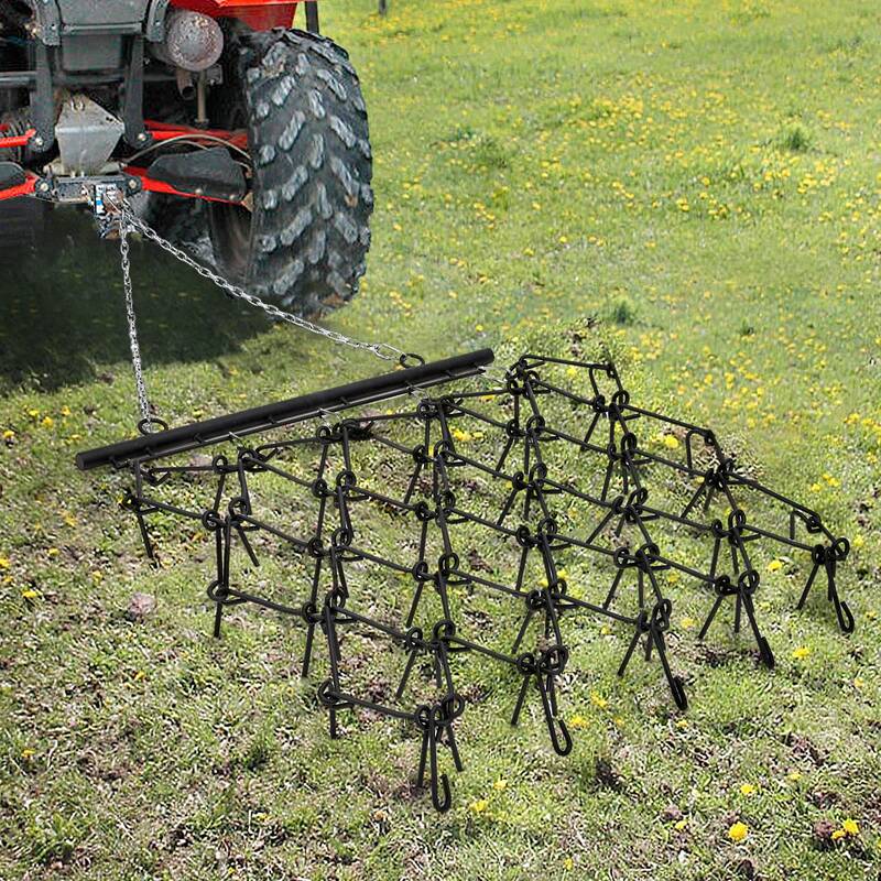 Garvee Drag Harrow 4x4 Ft Q235 Steel Mesh 0.5 Inch Thick Tines Adjustable Tow Bar Foldable Heavy Duty for Lawn Tractor ATV UT...