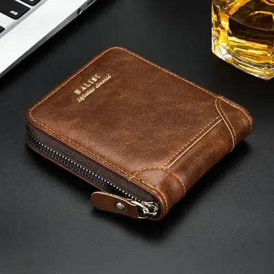 2025 New Men's Wallet PU Leather Purse Zipper Retro Style Short Wallets Men Card Holders Coin Storage Money Bag