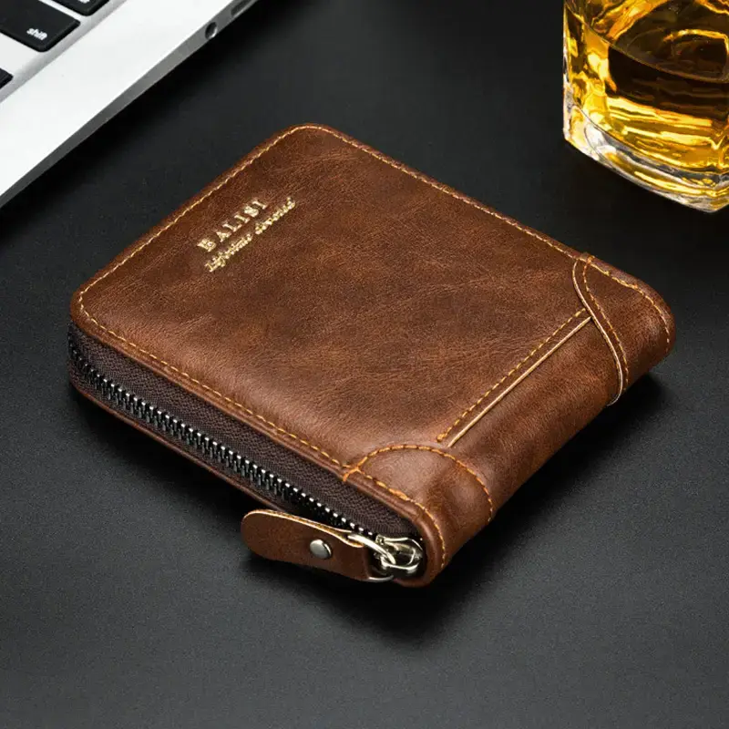 2025 New Men's Wallet PU Leather Purse Zipper Retro Style Short Wallets Men Card Holders Coin Storage Money Bag
