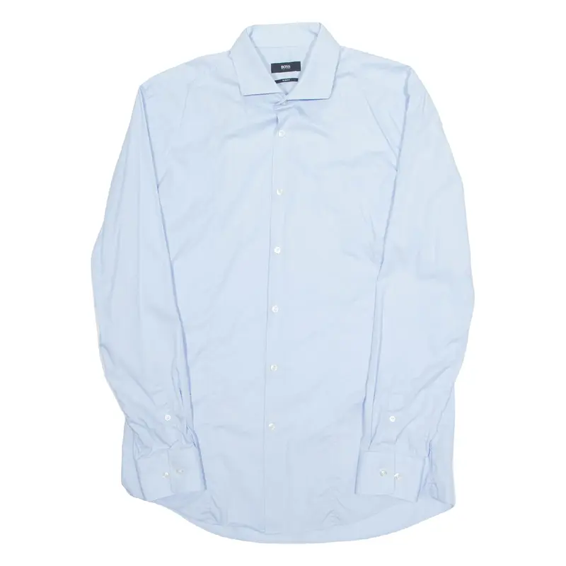 BOSS HUGO BOSS Slim Fit Mens Plain Shirt Blue Long Sleeve L