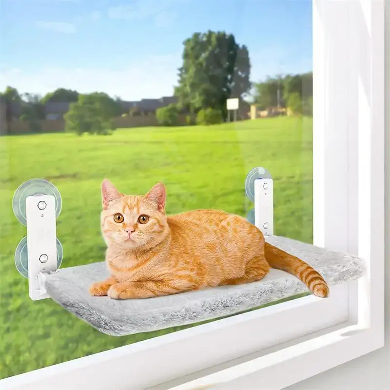 Foldable Cat Window Perch, Cat Hammock with 4 Suction Cups, Solid Metal Frame and Reversible Cover, Foldable Cat Beds for Ind...
