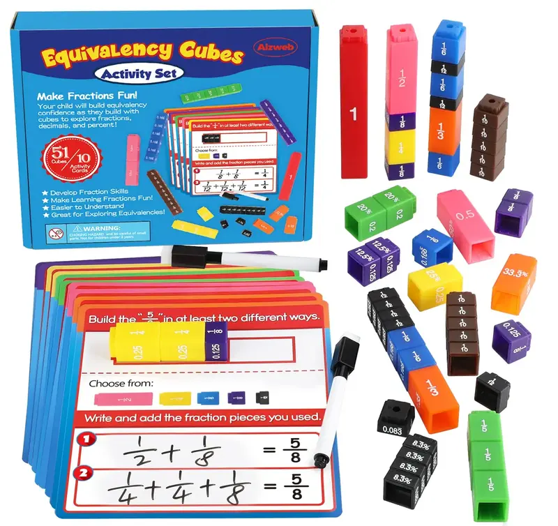 Aizweb Interlocking Fraction Cubes Activity Set - Math Manipulatives for Elementary School, Equivalent Fraction Manipulatives...