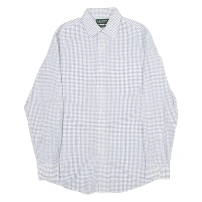 LAUREN RALPH LAUREN Fitted Non Iron Mens Shirt Blue Check Long Sleeve L