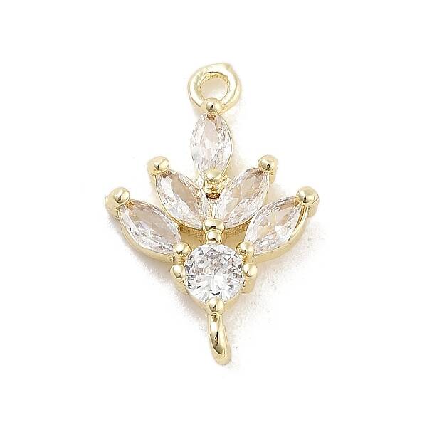 Brass Pave Clear Cubic Zirconia Leaf Links Connector Charms