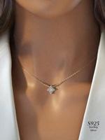S925 Sterling Silver Four Leaf Clover Design Pendant Necklace, Elegant Artificial Zircon Decor Necklace for Women & Girls, Tr...