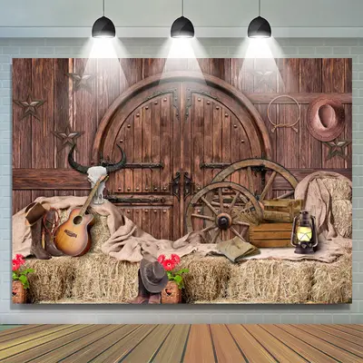 Aperturee Ship In 24HR Brown Wooden And Western Cowboy Birthday Party Backdrop
