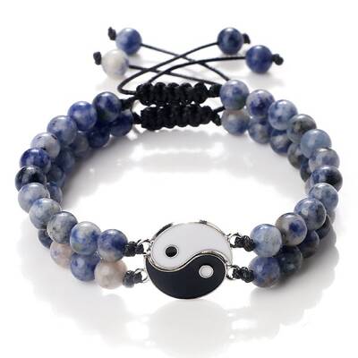 Adjustable Round Natural Blue Spot Jasper Beaded Stretch Bracelet Sets