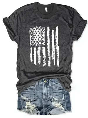Women's Flag Print Round Neck Shortsleeve 4th of July Tee, Summer Clothes Women, Streetwear Lady Comfort Geometric Printed ...