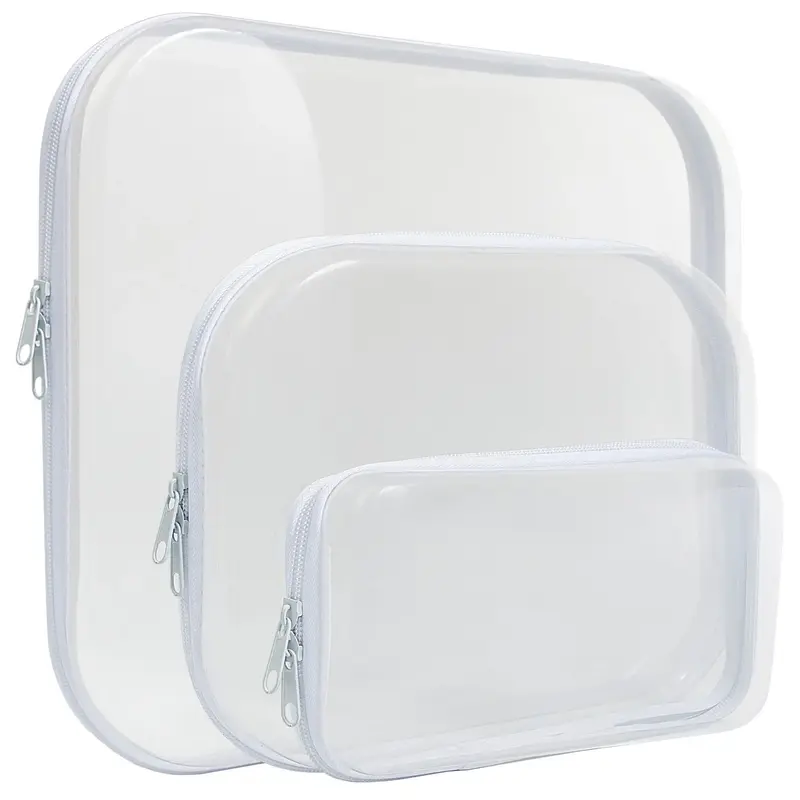 Pvc Zipper Storage Box, 3 Counts/set Portable Waterproof Transparent Storage Organiser Bag, Plastic Organizer Containers, Mul...