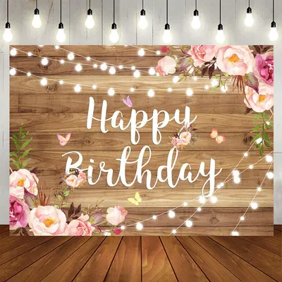 Aperturee 7X5FT Wood Pink Purple Flower Birthday Backdrop
