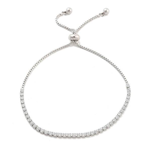 Brass Pave Clear Cubic Zirconia Flat Round Box Chain Slider Bracelets