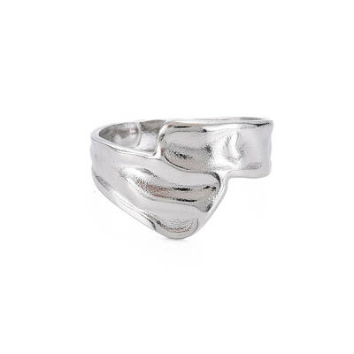 Non-Tarnish 304 Stainless Steel Irregular Wide Band Open Cuff Ring for Women