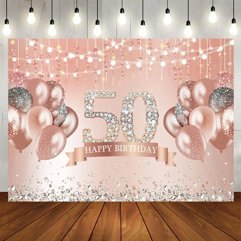 Aperturee Rose Gold 50th Birthday Glitter Diamonds Backdrop