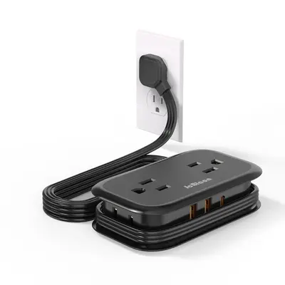 JcBlaon Travel Power Strip with USB Ports, Power Strip with 4-Outlets 3-USB(1 USB-C) & 3.6FT Wrapped Short Extension Cord Fl...