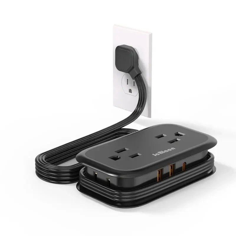 JcBlaon Travel Power Strip with USB Ports, Power Strip with 4-Outlets 3-USB(1 USB-C) & 3.6FT Wrapped Short Extension Cord Fl...
