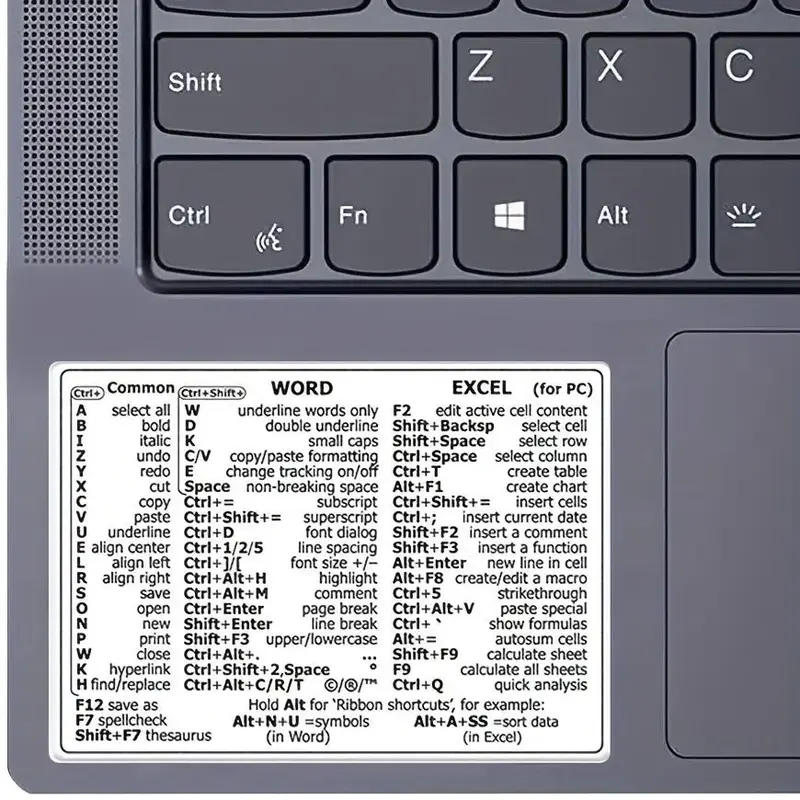 Keyboard Shortcut Sticker, 1 Count Shortcut Sticker for Word and Excel, Bookmark Sticker for Laptop Computer, Office Statione...