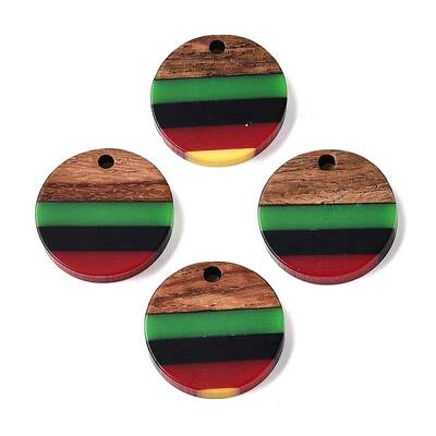 Jamaican Colour Epoxy Resin & Walnut Wood Pendants