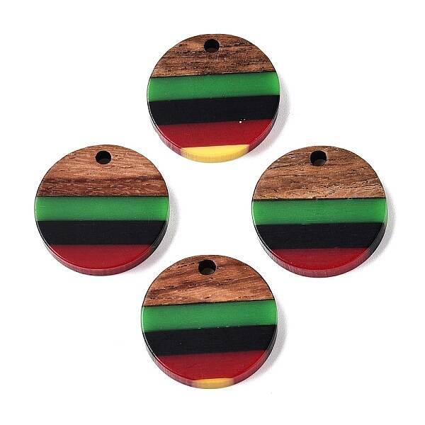 Jamaican Colour Epoxy Resin & Walnut Wood Pendants