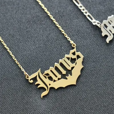 Silver Bat Name Necklace Halloween Gift , Name Pendant With Bat , halloween jewelry