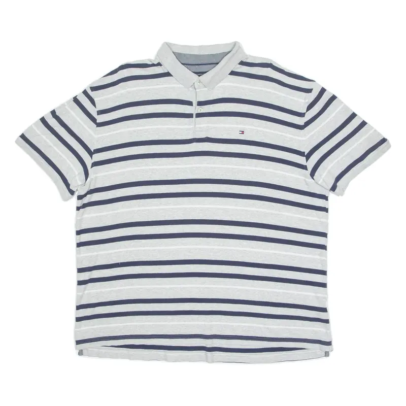 TOMMY HILFIGER Mens Polo Shirt Grey Striped 2XL