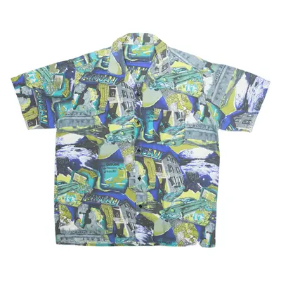 Mens Shirt Green Crazy Pattern Short Sleeve L