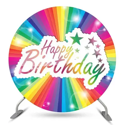 Aperturee Rainbow Star Happy Birthday Round Backdrop Cover | Custom Round Backdrop | Round Backdrop Stand Covers | Round Birt...
