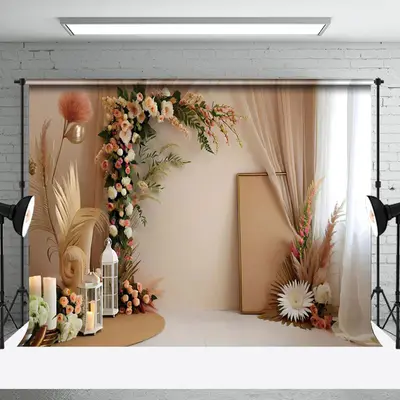 Aperturee Modern Boho Floral Leaf Wedding Photography Backdrop | Photo Booth Background | Photography Backdrops | Backdrop Ph...