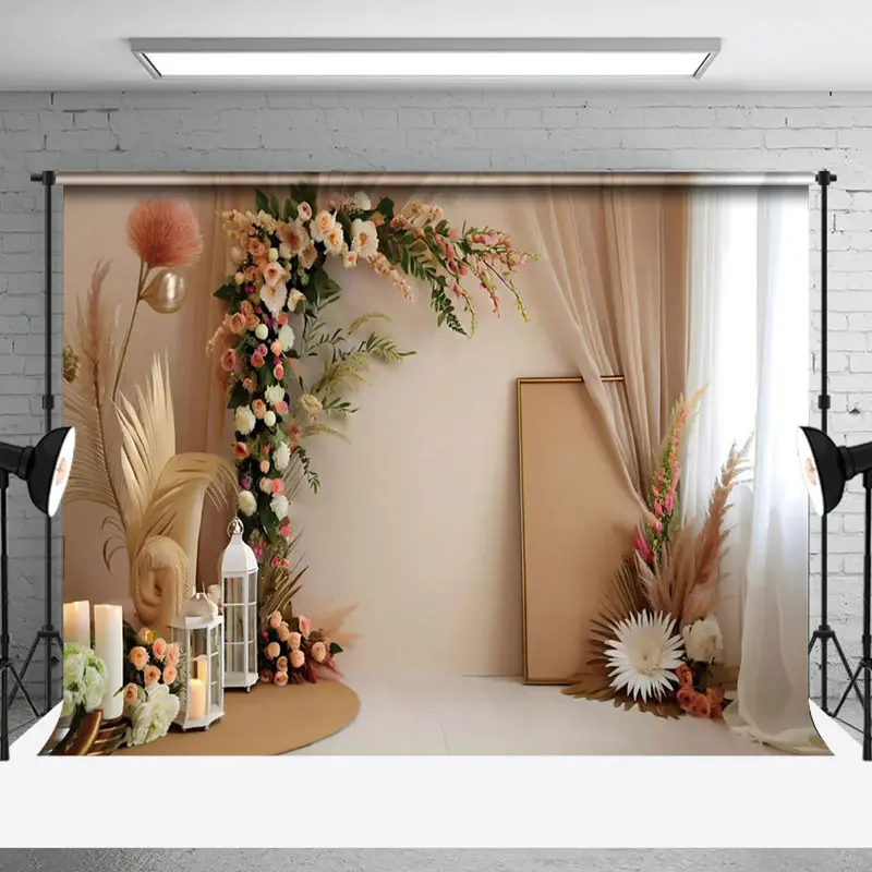Aperturee Modern Boho Floral Leaf Wedding Photography Backdrop | Photo Booth Background | Photography Backdrops | Backdrop Ph...