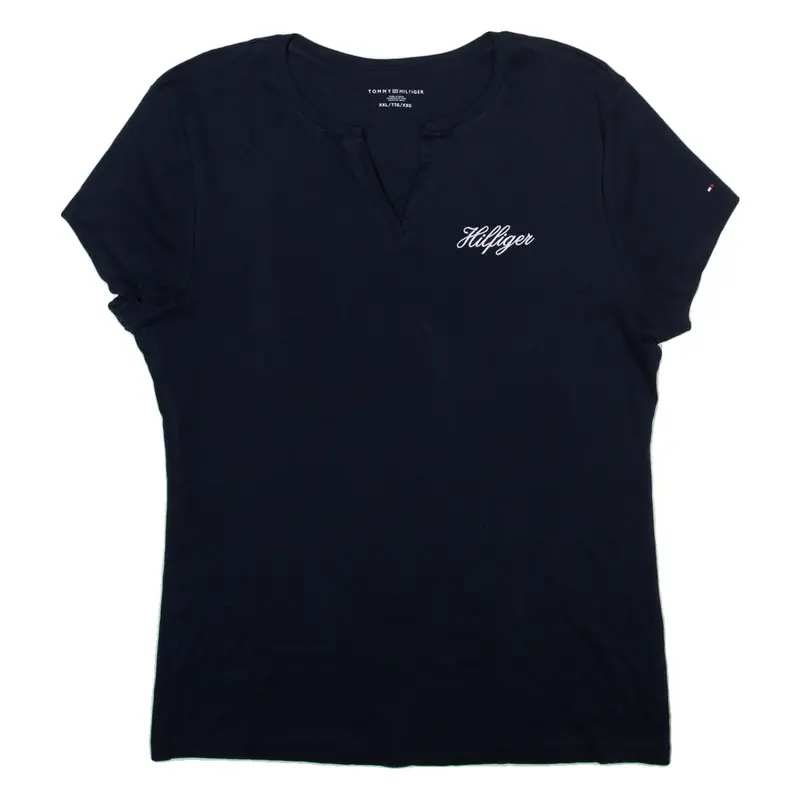 TOMMY HILFIGER Womens T-Shirt Blue V-Neck 2XL