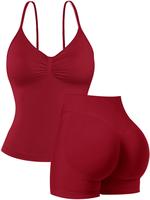 Two-piece Set Women's Solid Sports Top & High Waist Shorts, Sporty Casual Cami Top & Skinny Shorts, Ladies Summer Sportswear ...