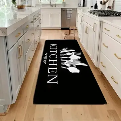 Letter & Cutlery Pattern Kitchen Floor Mat, 1 Count Non-slip Kitchen Mat, Comfortable Machine Washable Floor Mat for Home Lau...