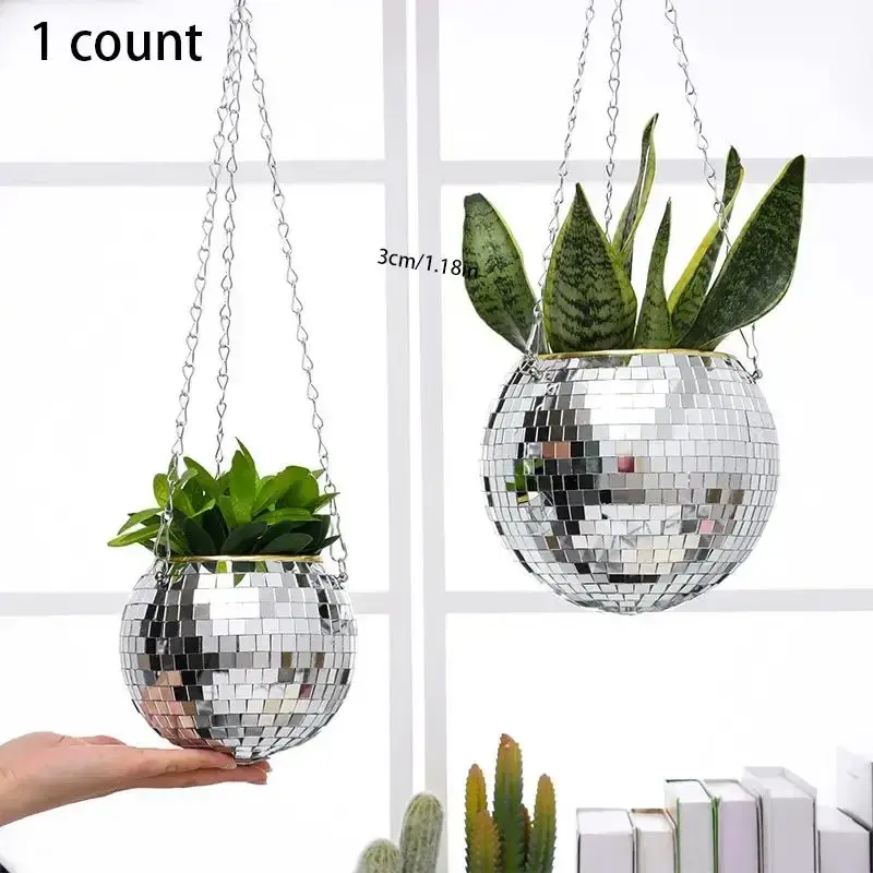 Disco Ball Design Hanging Flower Pot, Hanging Mirror Ball Planter, Creative Decorative Hanging Flower Pot, Gardening Supplies