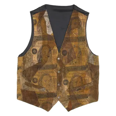 Mens Waistcoat Brown Leather 90s USA Crazy Pattern S