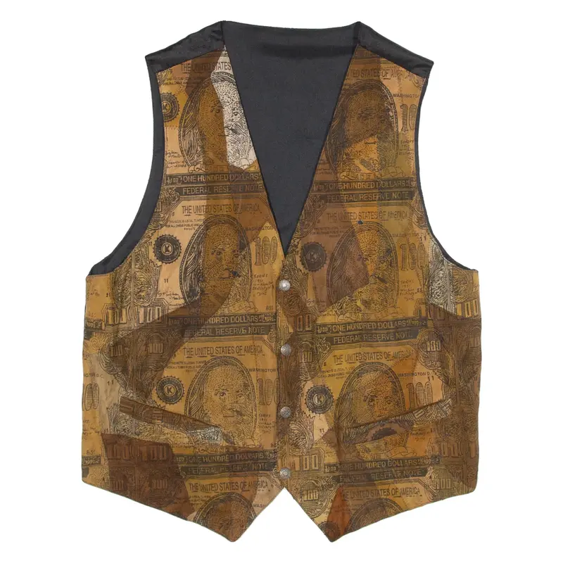 Mens Waistcoat Brown Leather 90s USA Crazy Pattern S