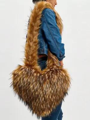 Women's Fuzzy Heart Design Crossbody Bag, Fashionable Plush Shoulder Bag for Daily Used, Casual Trendy Versatile High-quality...