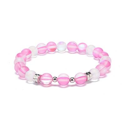 Synthetic Moonstone & Brass Beaded Stretch Bracelet for Women