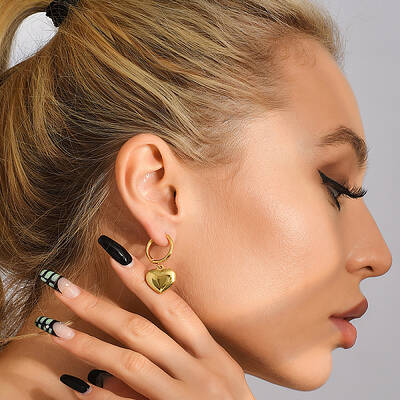 Heart Pendant Stainless Steel Hoop Earrings